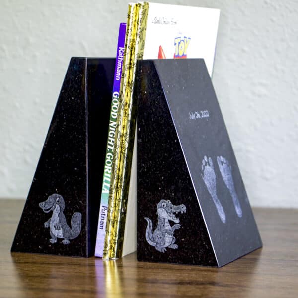 Book Ends, Jet Black with Custom Laser Etching